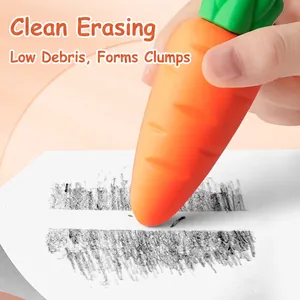 Carrot shaped novelty eraser for students cleaning pencil marks on white paper