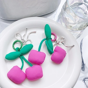 Cherry Keychain Cute Plush Fabric Fruit Bag Charm With Alloy Bow Handmade Aesthetic Sweet For Women Girls