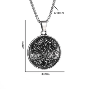 Nordic Viking tree of life pendant necklace in silver stainless steel with 600mm chain