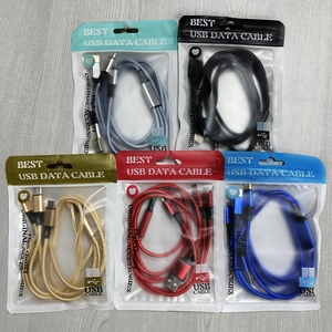 3-in-1 nylon braided USB charging cable set in five colors with retail packaging