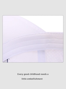 Detail shot of white kids sun hat showing breathable mesh lining and neat stitching
