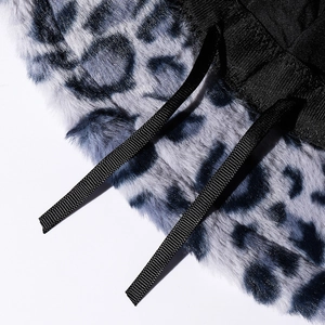 Faux fur leopard print bucket hat for women in blue and grey winter thermal style