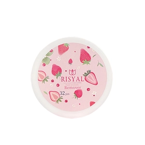 Portable strawberry scented nail polish remover pads in a 32-piece box for gentle nail cleaning