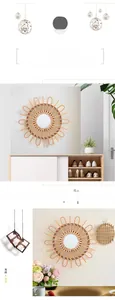 Detailed view of handmade rattan sunburst wall mirror with natural woven texture