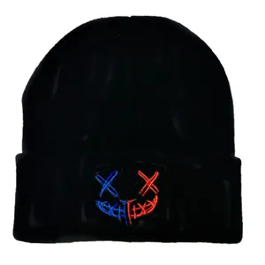 Acrylic Knitted Beanie Hat For Men Women Embroidered Smile Face Pattern Warm Winter Streetwear Hip Hop Cuff Beanie Cap