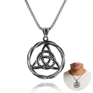Vintage Celtic Knot Pendant Necklace Stainless Steel Viking Rune Triquetra Nordic Mythology Jewelry For Men