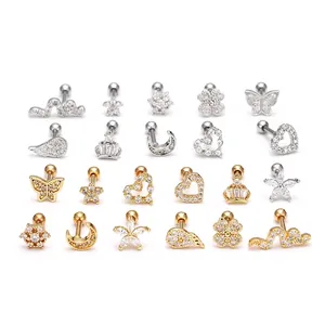 Sélection de piercings d'oreille lune cœur en acier inoxydable et oxydes de zirconium