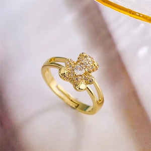 Adjustable gold plated bear ring featuring sparkling micro-pave cubic zirconia crystals