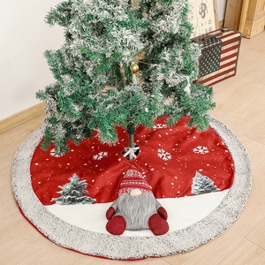 Christmas Tree Skirt Burlap Plush Faux Fur 3D Gnome Snowflake Tree Pattern Red Round Holiday Party Home Decor