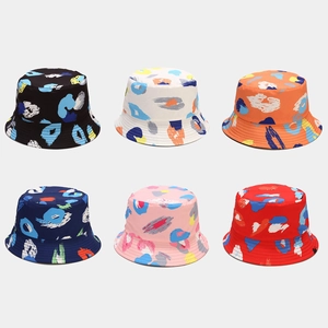 Colorful graffiti lip print reversible bucket hat in six various colors for sun protection