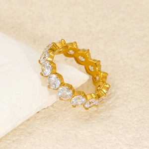 Eternity Ring 18K Gold Plated Titanium Steel Sparkling Round Zircon Band Minimalist Fashion Jewelry For Women