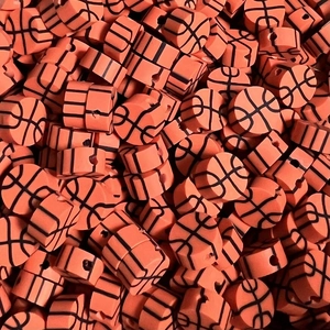 Bulk pack of 10mm orange polymer clay basketball beads for DIY jewelry making and crafts