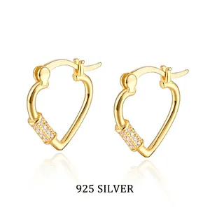 Heart Shaped Hoop Earrings 925 Sterling Silver Micro Pave Cubic Zirconia Elegant Sweet Romantic Jewelry Gift For Women