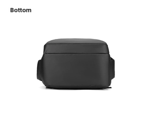 Waterproof laptop backpack shown from a bottom view perspective on a white background