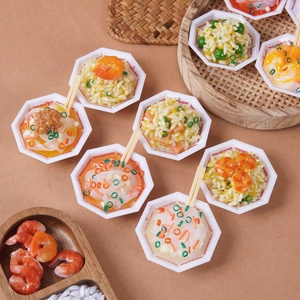 Miniature realistic food keychain collection with fried rice and noodles in tiny bowls