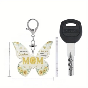 6PCS butterfly acrylic keychain with sunflower and MOM text for bags and keys