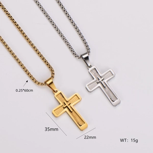 Minimalist stainless steel cross pendant necklace in gold and silver finishes