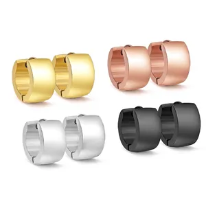 Fashion Minimalist Round Hoop Earrings Stainless Steel Wide Geometric Huggie For Women Men Hypoallergenic Jewelry
