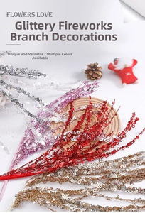 Close-up of sparkling sequin firework picks in vibrant colors for festive floral arrangements