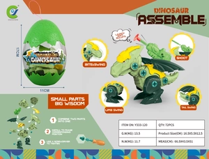 Detail view of green DIY assemble dinosaur toy with launching function and egg storage
