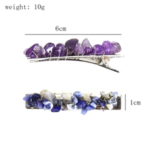 Detail view of 6cm handmade metal hair clips with natural amethyst and sodalite stones