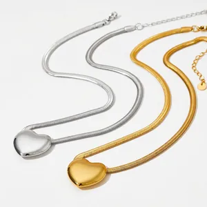 Minimalist Hollow Heart Pendant Necklace Polished Stainless Steel Snake Chain Fashion Jewelry For Women Commute Style