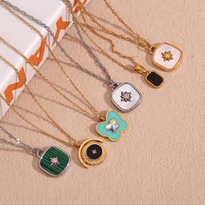Minimalist 18K gold plated stainless steel necklaces with shell and enamel pendants