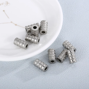 Perles en Vrac Rainurées à Colonne Creuse en Acier Inoxydable pour la Fabrication de Bijoux DIY Accessoires de Collier Perles d'Espacement en Métal Texturées