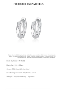 Macro view of geometric 925 sterling silver earrings with faceted metal design and 11mm size