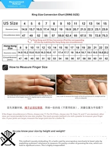 Size chart for rainbow pride rings showing US and Hong Kong sizes with measuring instructions