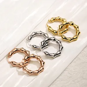 Stainless Steel Hoop Earrings Bamboo Joint Texture Hollow U-Shaped Retro Fashion Light Luxury Jewelry For Women