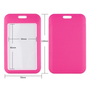 Pink ID card holder dimensions showing internal 54x85mm and external 70x110mm size