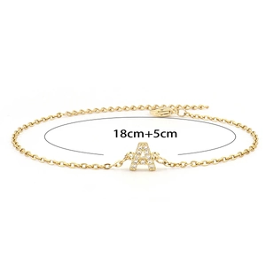 Golden stainless steel chain bracelet with a sparkling zircon letter A pendant charm