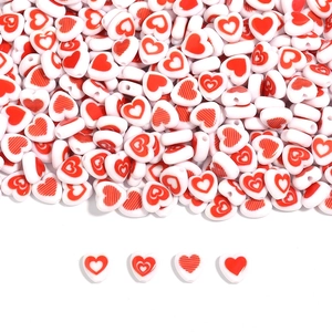 Heart Shaped Beads Acrylic White With Red Heart Pattern For DIY Jewelry Making Bracelet Necklace Crafts