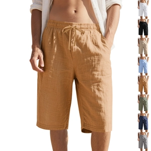 Men's linen casual shorts featuring elastic drawstring waist and diverse color options