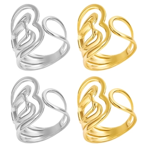 Bague Coeur Creux Irrégulier Acier Inoxydable 304 Plaqué Or 18K Ouverte Ajustable Bijoux Fantaisie Pour Femmes