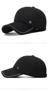 Close-up of quilted winter baseball cap with ear flaps and metallic Sport logo detail