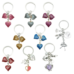 Zinc alloy keychains with colorful glitter heart and ballerina charms in 9-grid view