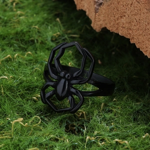 Gothic style black spider stainless steel ring for Halloween fashion accessories