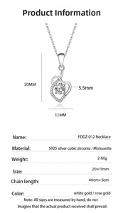 Detailed product specifications for S925 sterling silver heart necklace with D color moissanite