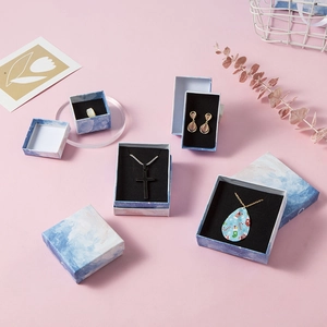 Blue marble jewelry gift box set with sponge inserts for rings and necklaces