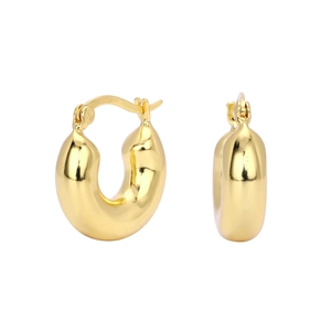 Detailed close-up showing the 925 silver hallmark on polished gold round hoop earrings