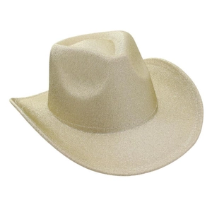 Detailed view of the sparkling glitter texture on this champagne gold western cowboy hat