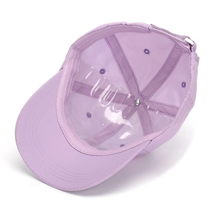 Detail of lavender baseball cap interior showing reinforced seams and breathable eyelets