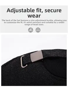 Close-up of the adjustable buckle and thick wool texture on winter baseball cap