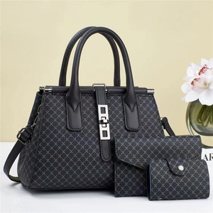 Three-piece set of cordyceps pattern leather tote bags with elegant silver hardware