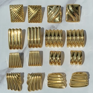 Collection of 18K gold plated stainless steel stud earrings with geometric wave textures
