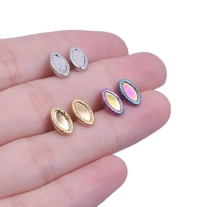 Detailed view of oval 304 stainless steel stud earring bases with braided edge texture