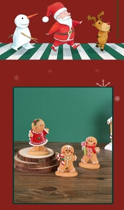 Detailed view of three resin Christmas gingerbread man figurines on a wooden base