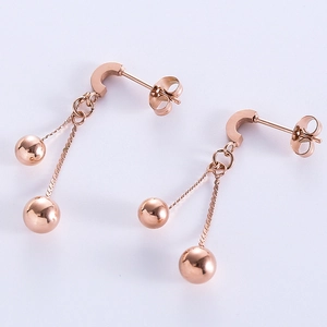 Stainless Steel Tassel Drop Earrings Women Elegant Round Bead Dangle Ear Studs Electroplated Gold Rose Gold Fashion Jewelry